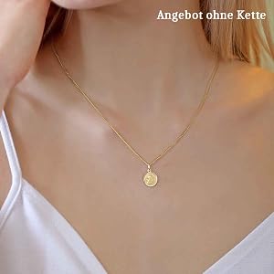 CLEVER SCHMUCK Petit Pendentif Ange Doré Rond 10 Mm Mat Et Bord Brillant Arrière Satiné Avec Dieu Vous Protège Toi Or 333 8 Carats Dans Un étui à Bijoux