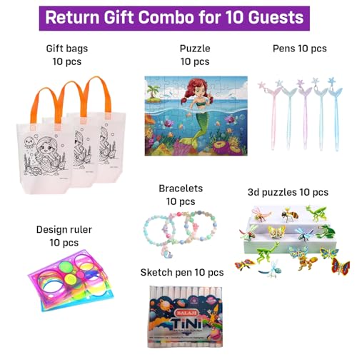 Image of Party Propz Birthday Return Gifts for Kids - 70Pcs for 10 Guest | Mermaid Theme Party Favors Pack | Return Gifts for Kids Age 6-8 | Stationery Set