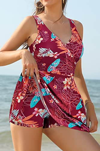 Image of SHEKINI One Piece V Neck Skirt for Women Modest Tummy Control Swimdress Bathing Suits Swimsuit