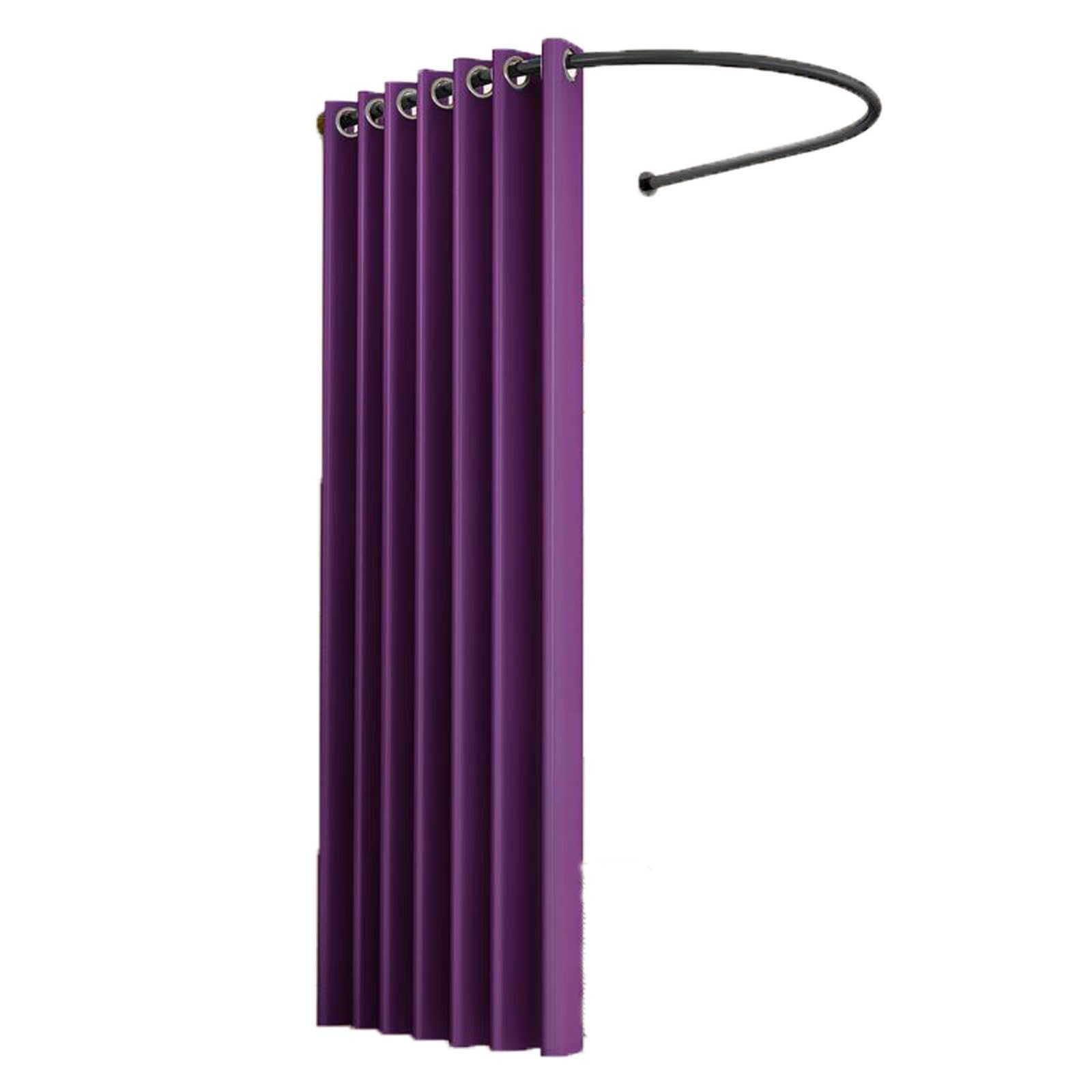 Cabine d'essayage en U rideaux lila gain de place pour petits commerces