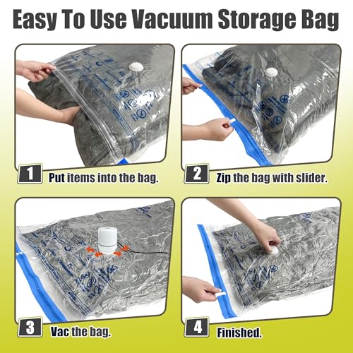Image of HIBAG Vacuum Storage Bags with Electric Pump, Vacuum Seal Bags for Clothing, Pillows, Blanket Bedding Comforters, 10 pack Large