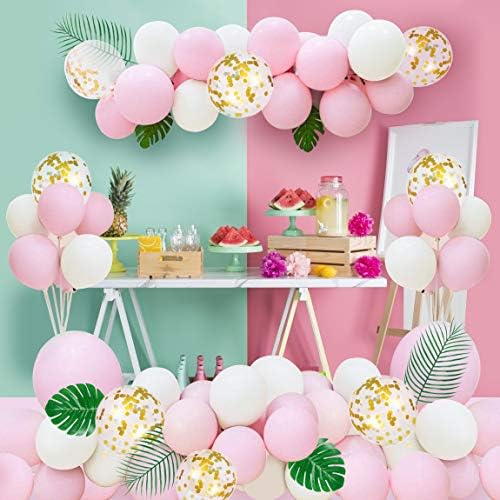 Pink Balloon Garland Kit with Gold Confetti Balloons Decorative Leaves for Party Decorations(108pcs)