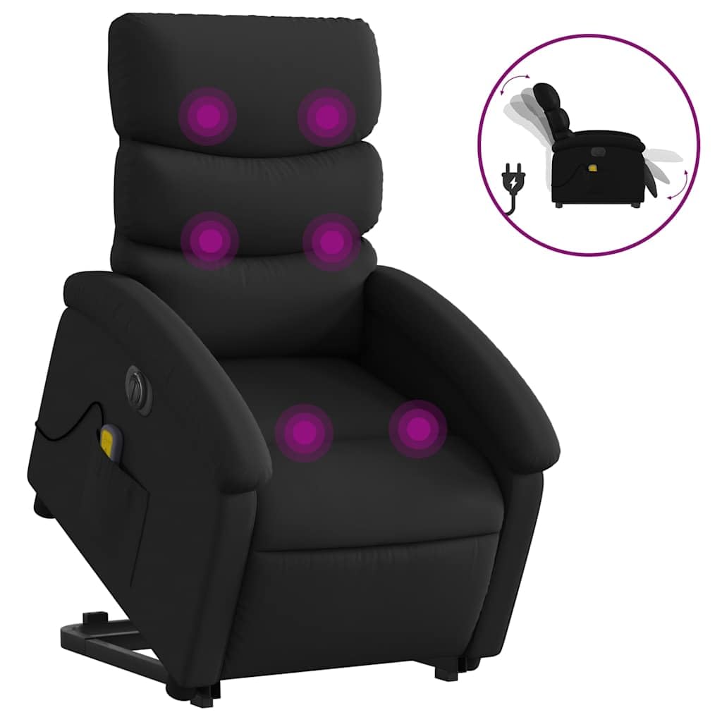 Sillón elevador eléctrico reclinable de piel sintética negra con 6 puntos de vibración y función de elevación automática para masaje y relajación