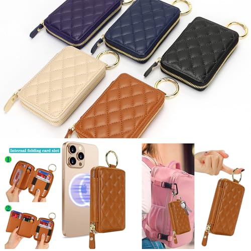 Image of Compatible with MagSafe Wallet,Magnetic Phone Wallet Card Holder for iPhone 17 /16 Pro Max /15 Pro /14 Plus /13 /12 Series,PU Leather Zipper Pocket Adjustable Stand-Brown