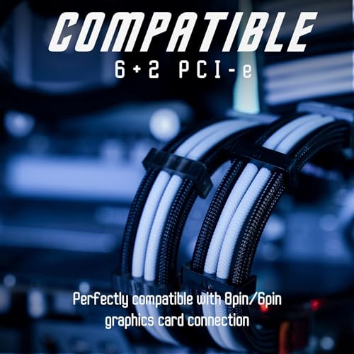 Image of AsiaHorse Upgraded 16AWG PSU Cable Extension Sleeved Custom Mod GPU PC Power Supply Soft Braided Cables with Two Color Comb Kit 24P /8P to 6+2P /8P to 4+4P 30CM
