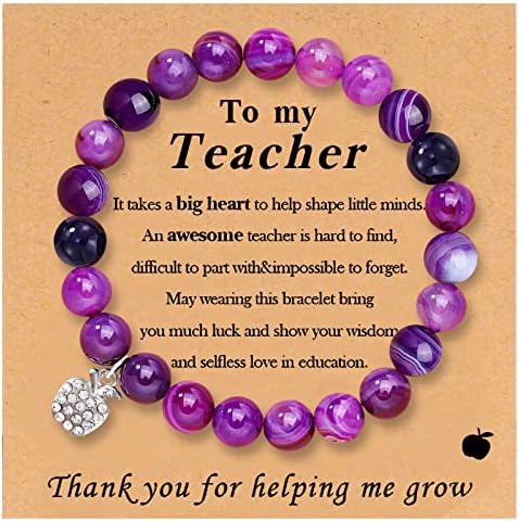 VICKHU Teacher appreciation gifts,Natural Stone teacher Bracelet gifts for women,thank you gifts for teacher meaningful gifts for women with gift message card