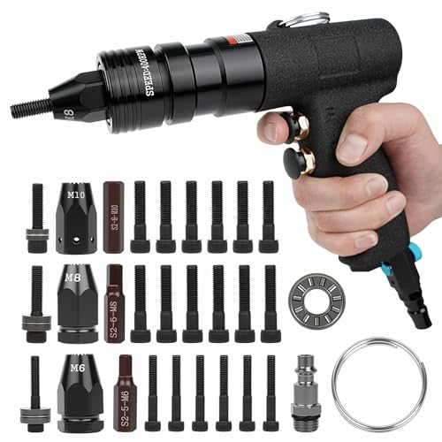 Noliven Pneumatic Rivet Nut Gun Kit with Self-Locking Head 1/4 & 5/16 & 3/8