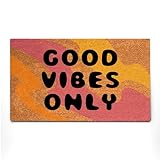 PLUS Haven Coco Coir Door Mat with Heavy Duty Backing, Natural Welcome Good Vibes Only Doormat, 17.5”x 30” for Entrance, Front Porch, Easy to Clean Entry Mat, Outdoor and Indoor Uses
