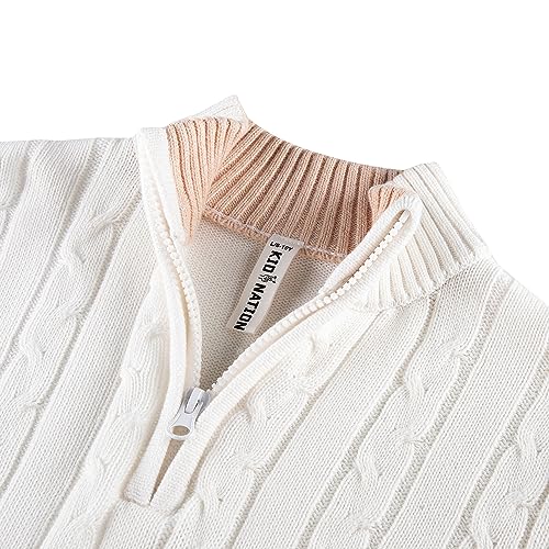 Image of Kid Nation Boys Sweater Cotton Quarter Zip Sweater Kids Cable Knit Pullover | Casual 1 /4 Zip Sweater for Child 3-14 Years (Previously Amazon Essentials)