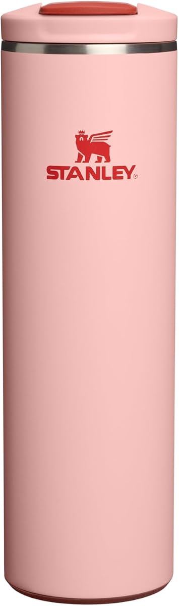 Taza FlipTop de tránsito STANLEY | Taza de viaje de café a prueba de fugas | Acero inoxidable aislado al vacío | Mantiene el calor o el frío durante horas | Sin BPA | 20 onzas | rosa melocotón