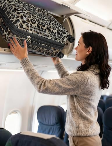 Image of Cheetah Print Carry on Luggage - Airline Approved Suitcases with Spinner Wheels, Built-In TSA Lock，Hard Shell Expandable Suitcases