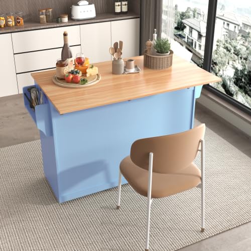 Generico Servierwagen mit klappbarer Tischplatte, 120x46(70) x91 cm, Blau, mit Rollen und austauschbaren Holzbeinen, ideal für Küche und Esszimmer
