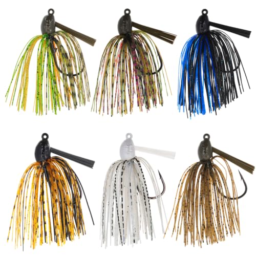 Reaction Tackle Swim Jig for Bass Fishing Weedless Design with Silicone Skirt Also Effective for Pike Walleye and Muskie - 1/4 Oz (6-Pack Variety 1 of Each Color)