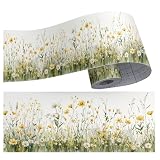 MuralPeel 4'x393' White Yellow Green Wildflower Wallpaper Border Peel and Stick Wall Border Vinyl Trim Self...