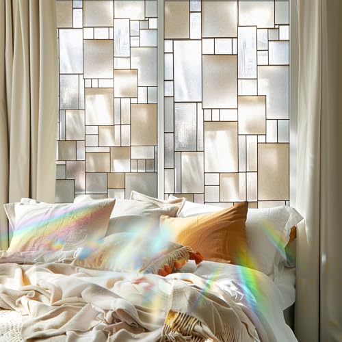 Image of Nuxovilar Gothic White Glass Lattice Pattern Window Film 17.5x39.3 in PVC | Gothic White, Lattice Cling geometric glass sticker, privacy wrap for bathroom office bedroom (White Lattice)