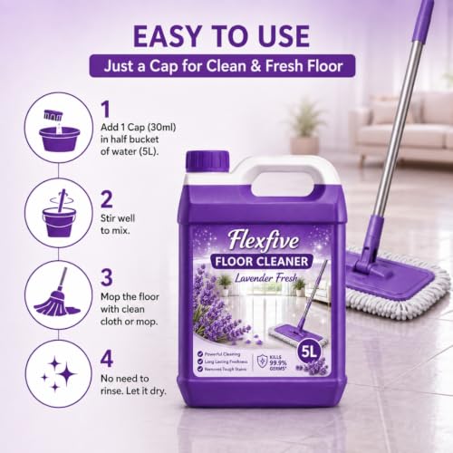Image of Floor Cleaner Liquid 5L, Lavender Fresh Fragrance, Powerful Stain Removal, Long Lasting Freshness, Suitable for All Types of Floors, Home & Office Cleaning