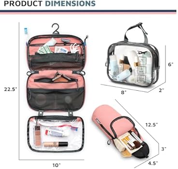 Toiletry Bag Set Set: Travel Hanging Toiletry Bag 311 TSA Cosmetic Liquid Bag Ultralight Accessory Organizer Pouch, pink, 3 Piece Toilet Set