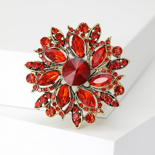 Image of Rhinestone Flower Brooch for Women Vintage Crystal Flower Brooch Pin Elegant Clothing Hat Bag Accessories Christmas Birthday Party Wedding Costume Jewelry