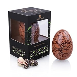 CHOCOLISSIMO – Groot Melkchocolade Paasei Met 4 Alcoholvrije Luxe Chocolaatjes – Edel Paascadeau in Donkere Geschenkverpakking, Paasgeschenk, Paaschocolade Paassnoepjes