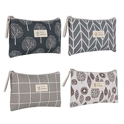 Czemo 4 Piezas Bolsa de Cosméticos de Lona,Neceser de Cosméticos Impresa Bolsa Organizadora de Multifunción con Cremallera Bolsa de Lavado para Mujer,Poner Artículos Tocador,Mujer Viaje Cosas Gris