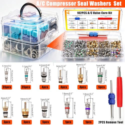 Image of Taiss 5 Set Car A /C Repair Kits,102PCS A /C Valve Core Kit+270pcs AC O-Ring Seals Kit+80pcs Valve Core Caps+45pcs A /C Compressor Seal Washers Kit+4PCS Remove Tool (501PCS)