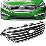 G-PLUS Front Bumper Upper Grille Insert Compatible With Hyundai Sonata 2015-2017 Chrome Black Grill Replacement