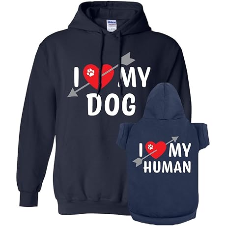 Matching Dog Hoodies with Owner: Apparelyn I Heart My Dog Set, Navy Blue