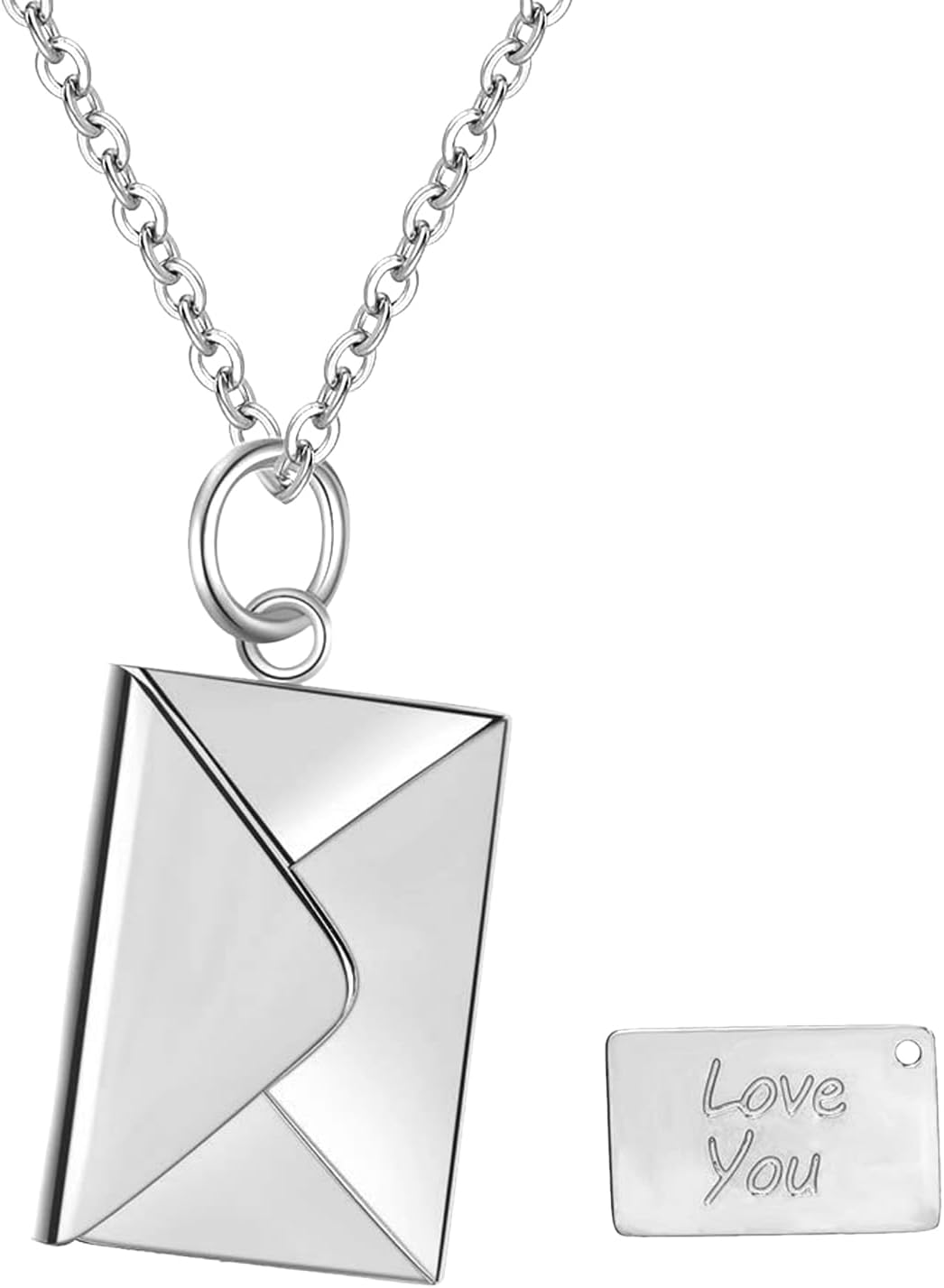 Love Letter Envelope Silver Necklace,Stainless Steel Openable Locket for Women (Mother's Day, Wedding Personalized Gift for Wife)