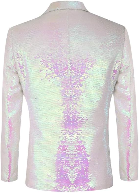 HBDesign Men's White Sequin Top with Peak Lapel and Black Satin Trim