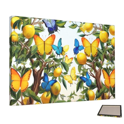 Peinture murale citrons et papillons, design esthétique sans cadre pour chambre
