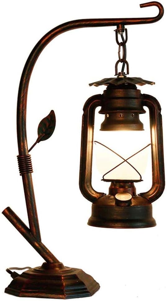 ZOUJUN Wrought iron table lamp,Rustic Old Lamp Bronze Rust Finish Nightstand Desk Table Lamps for Antique Designer Light Study Room Bedroom Theatre Prop (Color : B)