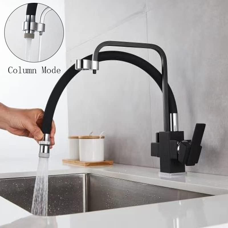 Robinet d'évier de cuisine chromé rotatif avec modes jet et colonne d'eau