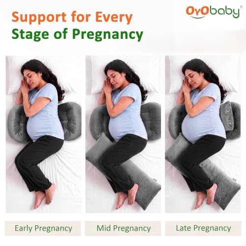 Image of OYO BABY Maternity Pillow Bundle | Adjustable Butterfly Design | Plush Velvet 4-in-1 Maternity Body Pillow | Doubles as Nursing Pillow for Back, Hip and Belly Support - Grey