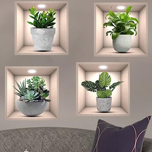 iMagitek 4 Pack 3D Green Plants Wall Stickers Botanical