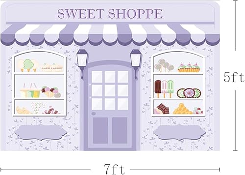 Miniatura 3 de MEHOFOND Telón de fondo morado Sweet Shoppe para niñas, cumpleaños, fotografía, fondo, pancarta de fiesta infantil, baby shower, dona, helado,