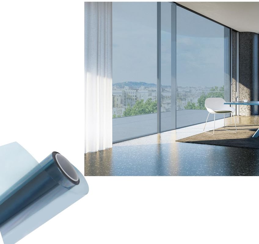 Image of CREON One Way Window Film, Privacy Window, UV Blocking, Non-Adhesive Static Cling Heat Control Reflective Glass Film for Home and Office 20x135 (Inch), LITE- Blue- Film