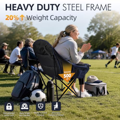 Image of Oversized Camping Chairs for Adults - Heavy Duty Padded Outdoor Camp Chair