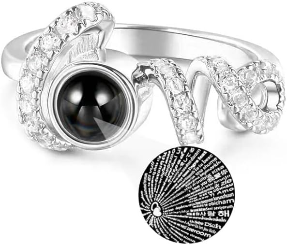 PEIMKO Personalized LOVE Photo Projection Ring for Women 925 Sterling Silver Ring with Picture Inside Custom Jewelry Birthday Memorial Customized Gifts for Mom