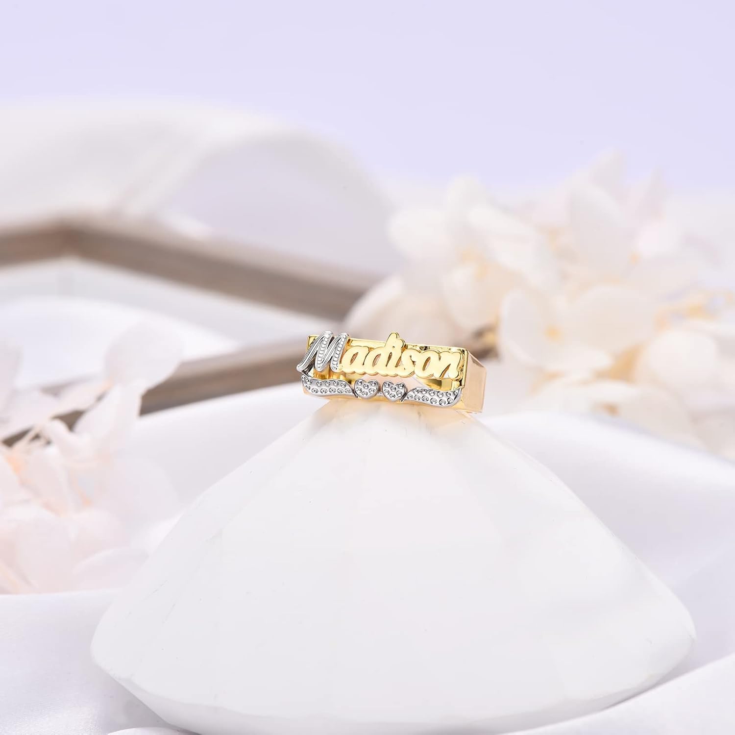 Custom Name Necklace with Heart 18K Gold-Plate Double Plated Name Necklace Personalized Nameplate Necklace Jewelry Gift for Women Girls