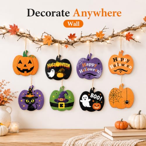 36 pcs Halloween Pumpkin Wood Cutouts Blank Wooden Ornaments with Rope DIY — photo 3