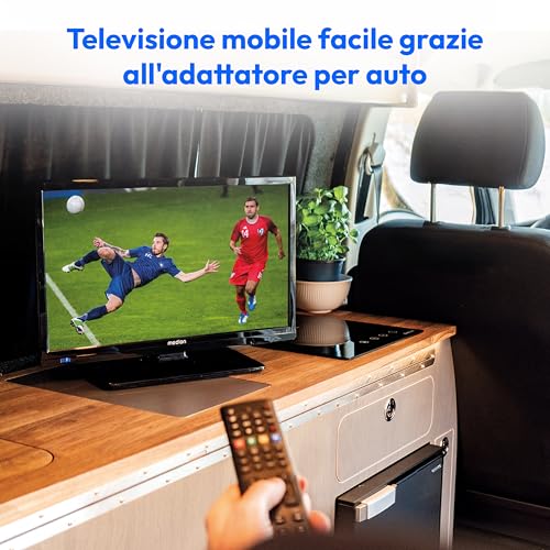 Medion Tv 19 Pollici (47 Cm) Hd Tv (Perfetto Per Campeggio, Camper, Camion, Giardino, Adattatore Per Auto Da 12 V, DVB-T2 Hd, DVB-C, DVB-S2, Hevc, Hdmi, Usb, Md 819000) - 2