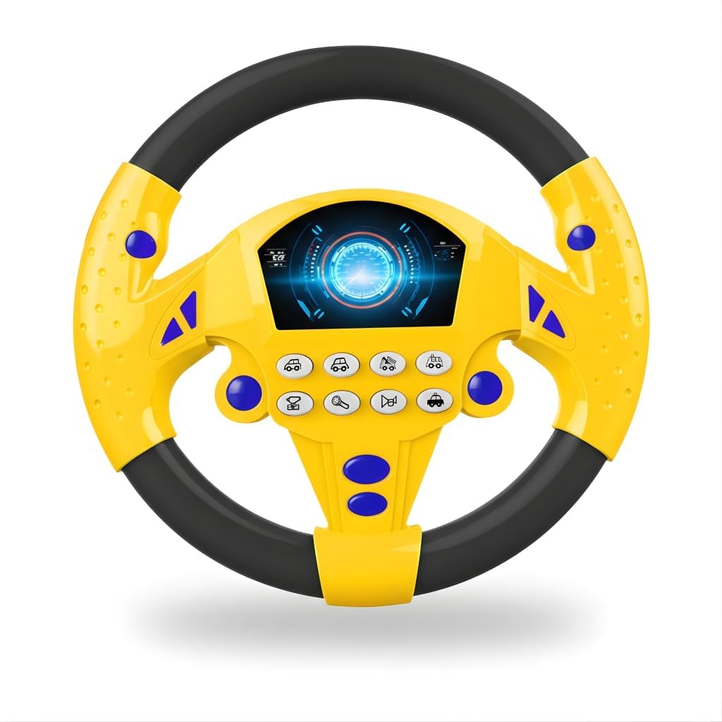 Steering Wheel Toy Simulate Driving Car Copilot Steering Wheel Electric Baby Toys with Sound Driving Vocal Toy Kids Musical Educational Stroller Color (YELLOW)-image-5