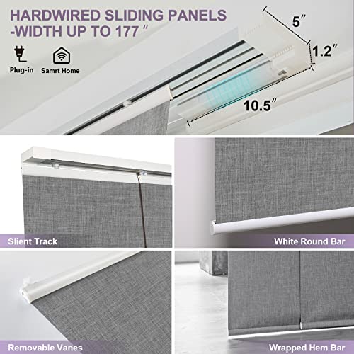 Graywind Motorized Sliding Panels Blackout Compatible With Alexa Google Smart Panel Track Blinds Remote Shades For Patio Sliding Door, Custom Size (Light Grey) #TOP4