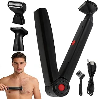 Afeitadora de Espalda para Hombre, USB Depiladora Corporal Hombre con 2 Cabezales de Afeitado Desmontable y Mango Ergonómico Extensible, Plegable, para Espalda, Pecho y Hombros