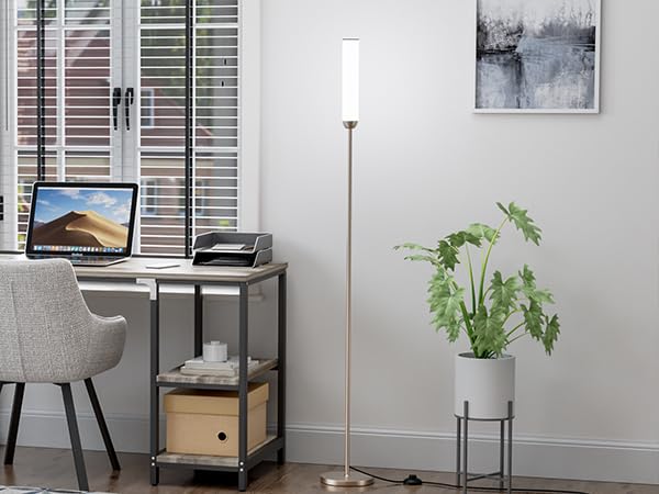 Image of Ambimall LED Floor Lamp with Remote Control, 65 inch Standing lamp with Stepless Adjustable 3000K-6500K Colors & 30-100% Brightness, Foot Switch(Champagne Gold) (Pack of 2)