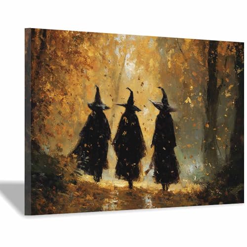 Trois sorcières dans la forêt d'automne déco murale vintage salon et cuisine