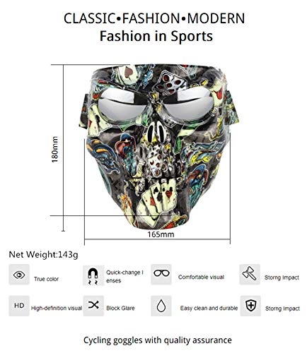 Honcenmax Motorbike Off-Road Riding Goggles Glasses With Skull Face Mask - For Tactical Helmet M88,Mich Motorcycle Open Face Helmet - For Spooky Decor Halloween Mask Cos Mask #TOP5