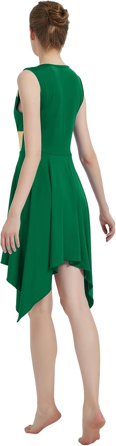 Womens Praise Dance Dress V-Neck Sleeveless Liturgical Worship Dress Lyrical Contemporary Dance Costumes