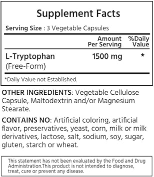 ML Naturals L-Tryptophan 1,500mg 240 Vegetable Capsules | Per Serving, Non-GMO, Gluten-Free
