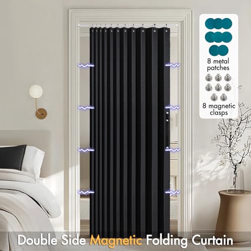 MIULEE Halloween Accordion Folding Door Curtains for Doorways, Room Divider for Doorway Privacy, Magnetic Curtains for Closet Doors and Laundry Rooms, Black, W52 x L78 inches, 1 Panel by MIULEE - Image 2